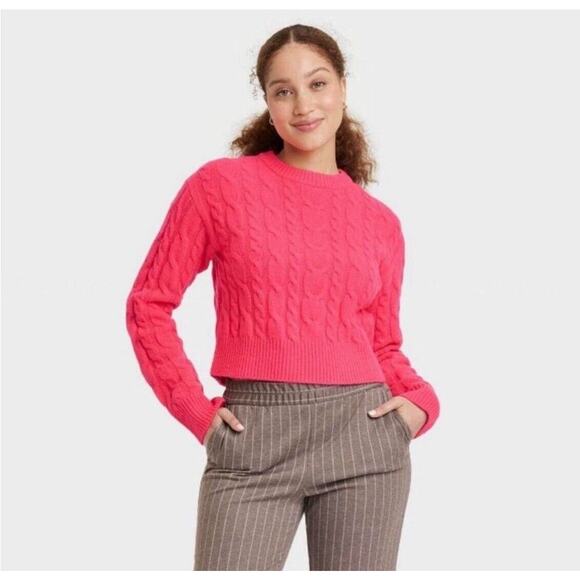 Women's A New Day Cable Crewneck Pullover Sweater Pink Size M NWT - Picture 1 of 5